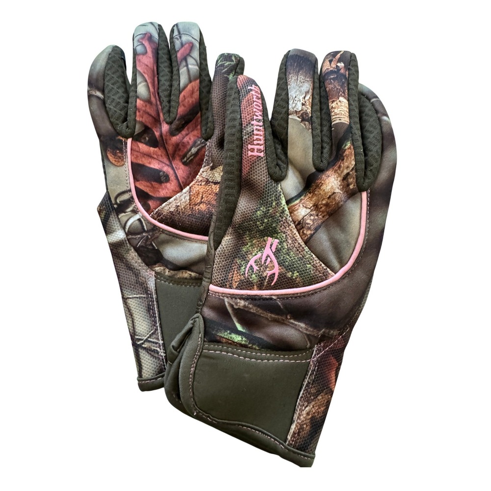 Huntworth Women's Camo Hunting Gloves Pink Tech Finger Grip Palm S/M 9"